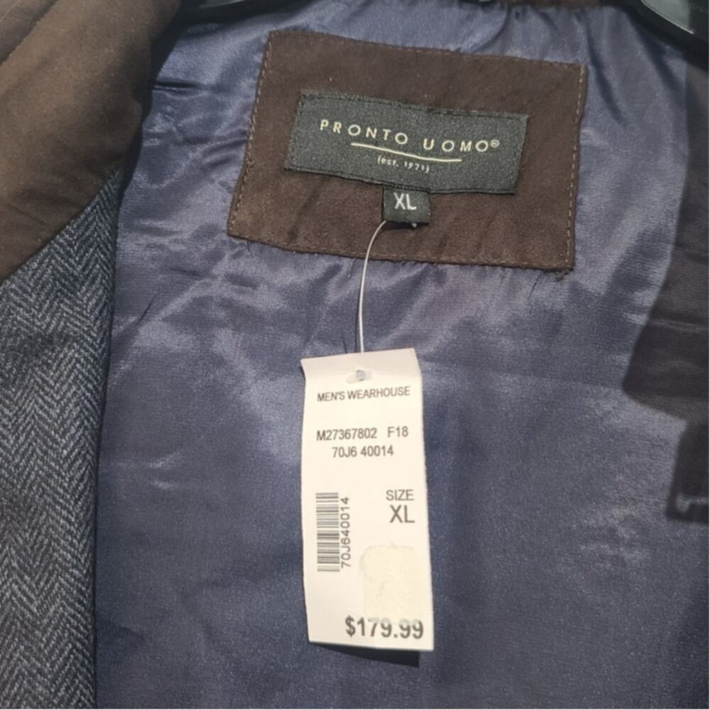 Pronto Uomo Quilted Tweed Vest XL Blue Herringbone NWT Full Zip - Picture 4 of 5